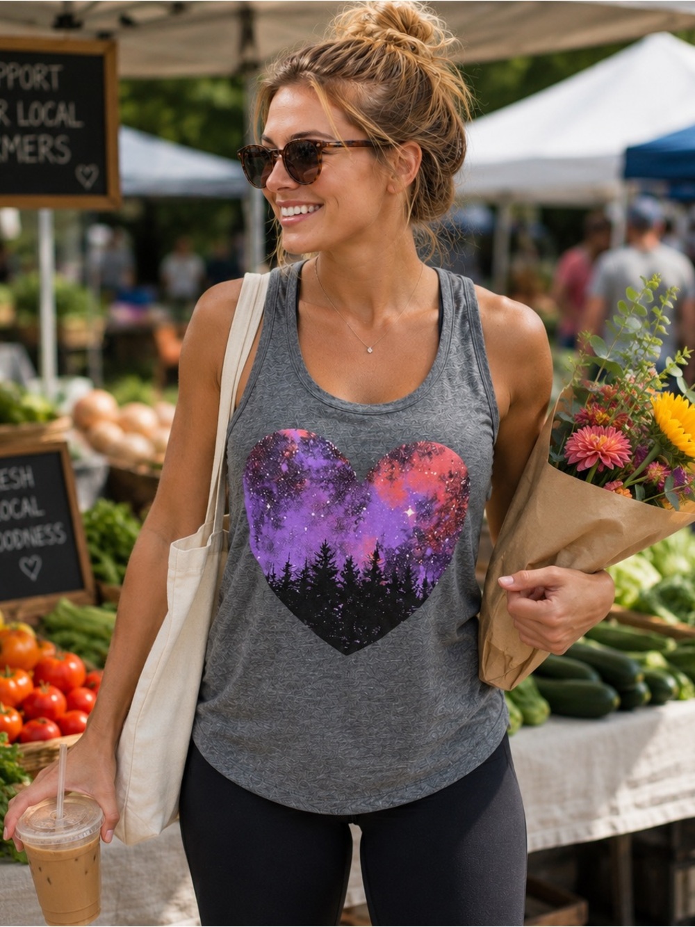 Screen printed heart Galaxy tank top, women’s S. - Picture 7 of 8